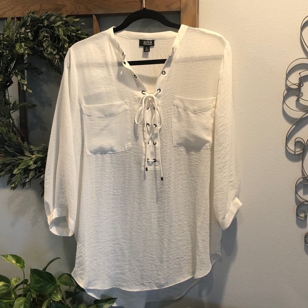 A.N.A. 3/4 Sleeve Lace-Up Blouse